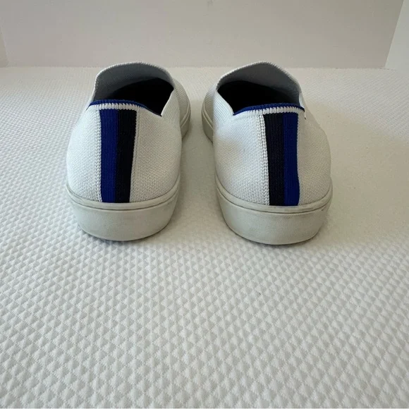 Rothy's Size W 9.5 White Blue & Black Heel Stripes Casual Slip-Ons Sneakers - Picture 4 of 9